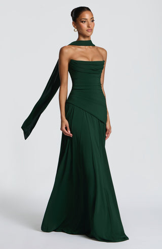 M.T Patricia Chiffon Corset Maxi Dress Emerald Evening