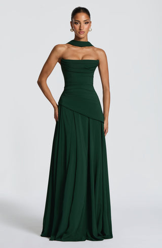 M.T Patricia Chiffon Corset Maxi Dress Emerald Evening