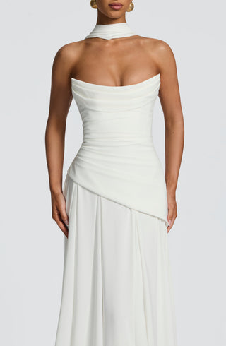 M.T Patricia Maxi Dress Chiffon Corset Bodice Ivory