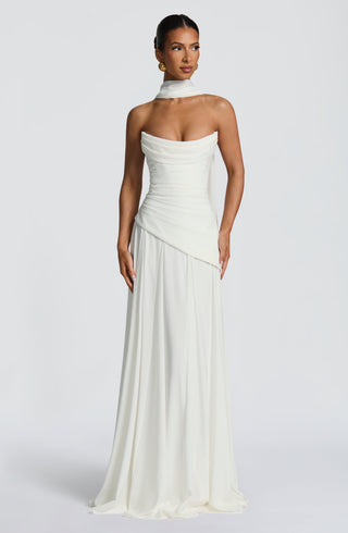 M.T Patricia Maxi Dress Chiffon Corset Bodice Ivory