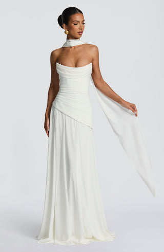 M.T Patricia Maxi Dress Chiffon Corset Bodice Ivory