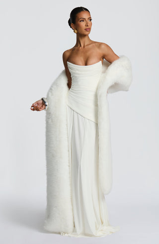 M.T Patricia Maxi Dress Chiffon Corset Bodice Ivory