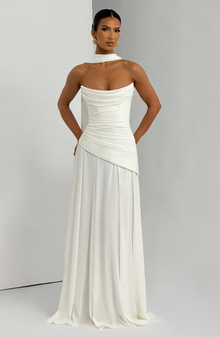 M.T Patricia Maxi Dress Chiffon Corset Bodice Ivory