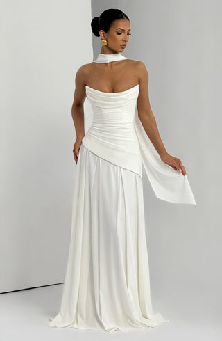 M.T Patricia Maxi Dress Chiffon Corset Bodice Ivory