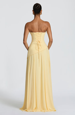 M.T Patricia Maxi Dress Chiffon Corset Bodice Lemon