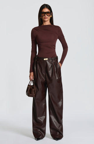L.F Pearson Bodysuit Modal Jersey Long Sleeve Plum Brown