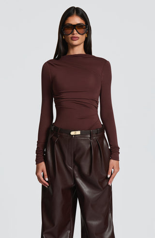 L.F Pearson Bodysuit Modal Jersey Long Sleeve Plum Brown