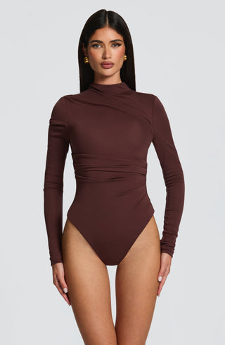 L.F Pearson Bodysuit Modal Jersey Long Sleeve Plum Brown