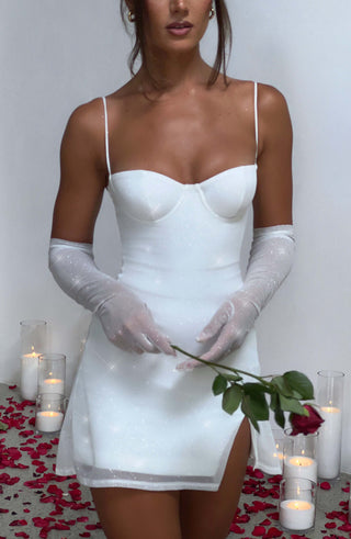 L.F Pixie Glove Ivory Sparkle Mesh Elbow-Length