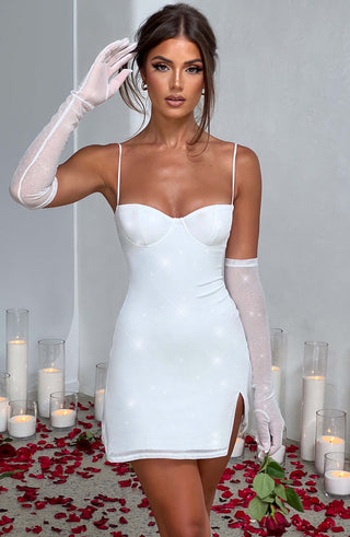 L.F Pixie Glove Ivory Sparkle Mesh Elbow-Length