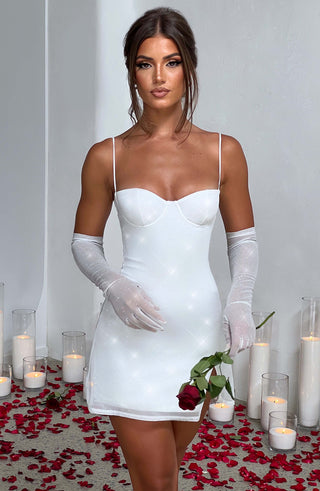 L.F Pixie Glove Ivory Sparkle Mesh Elbow-Length