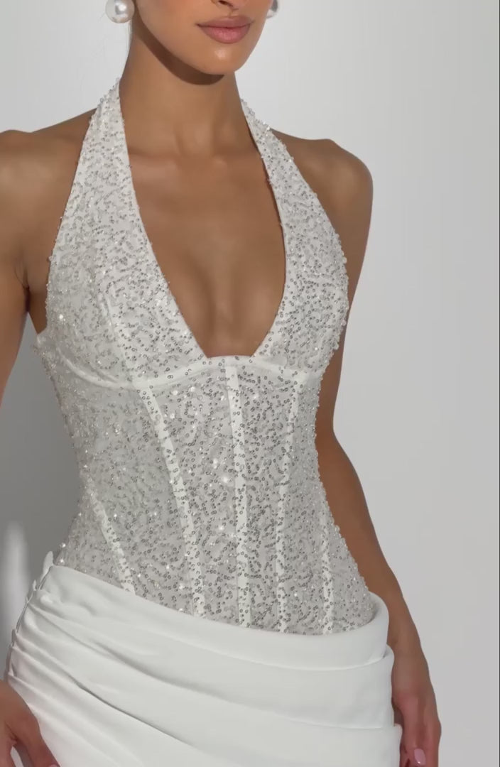 R.F Taylor Gown Evening Dress Crepe Corset Bodice Ivory
