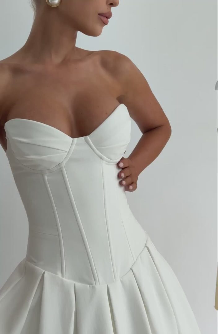 R.F Salma Midi Dress Strapless Stretch Bengaline Ivory