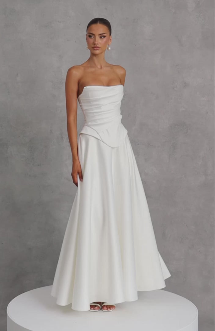 T.X Mira Maxi Skirt Duchess Satin Mid-Rise Waistband Ivory