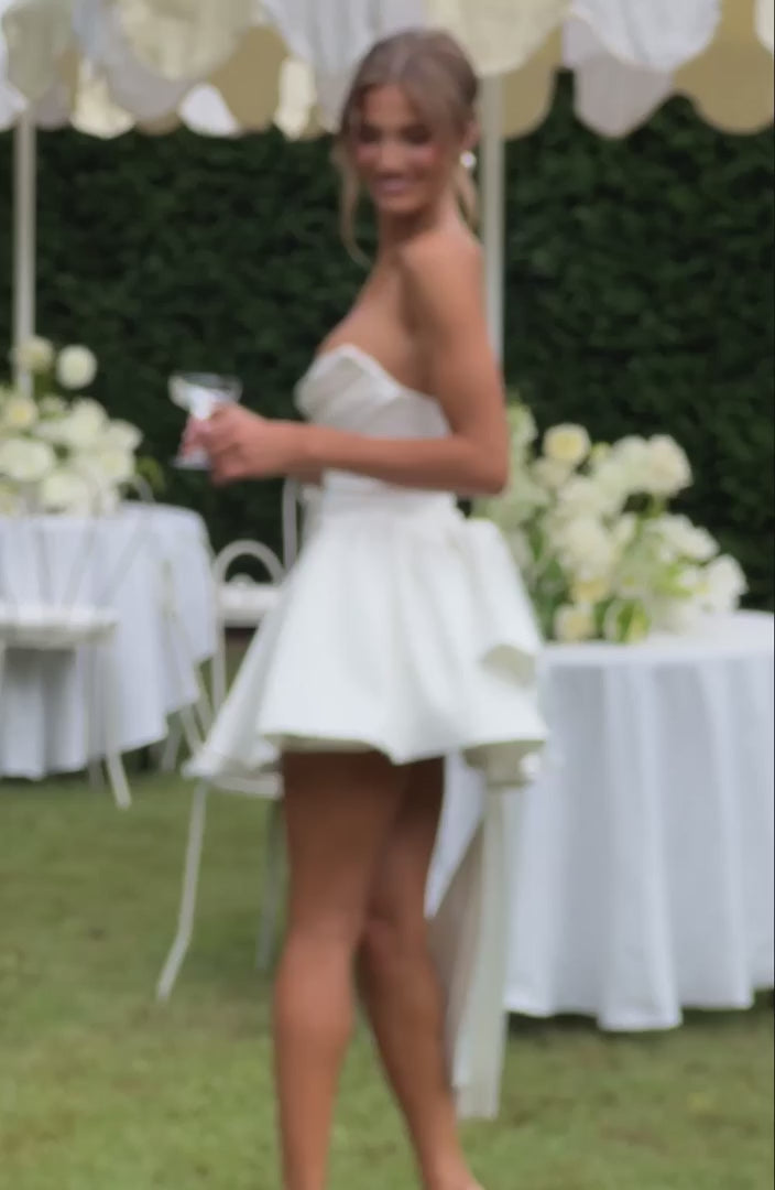 R.F Trinity Mini Dress Strapless Stretch Satin Ivory