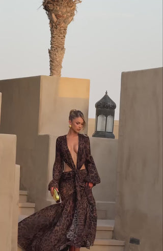 T.X Andrina Maxi Dress Leopard Print Chiffon Long Sleeve