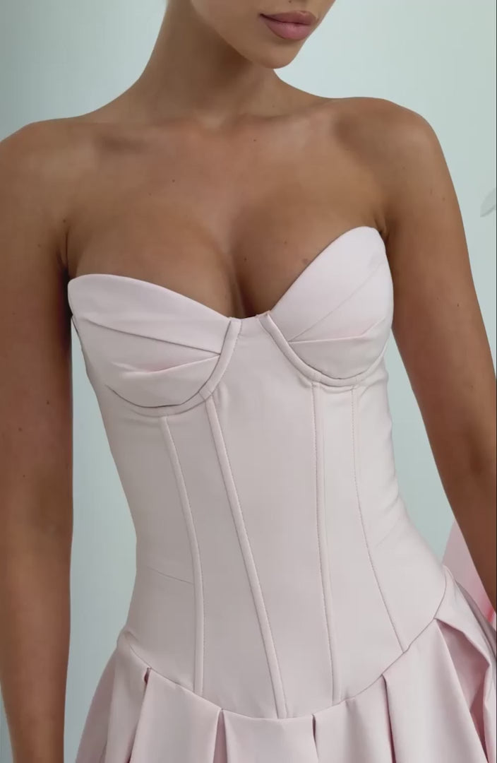 R.F Salma Midi Dress Stretch Bengaline Strapless Blush