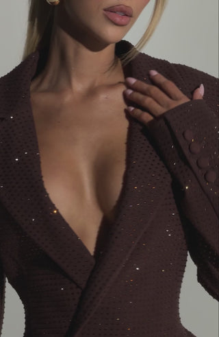 S.M Elvira Mini Dress Plum Brown Hotfix Rhinestones