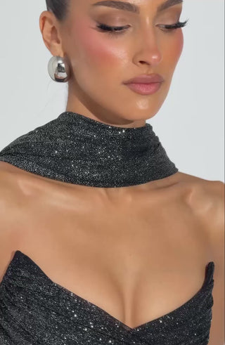 L.F Ashika Maxi Dress Mesh With Glitter Black Sparkle