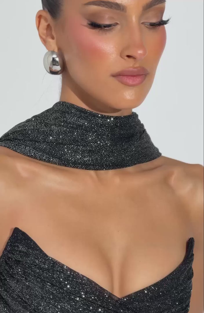 L.F Ashika Maxi Dress Mesh With Glitter Black Sparkle