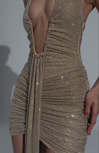 L.F Rosetta Mini Dress Gold Sparkle Embellished Halter