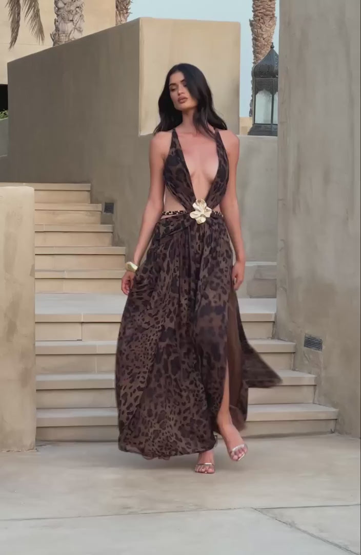T.X Indianna Maxi Dress Printed Chiffon Leopard Print