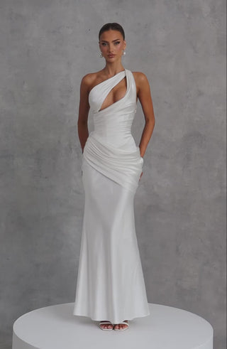 M.T Emina Maxi Dress Satin Ivory One-Shoulder Corset
