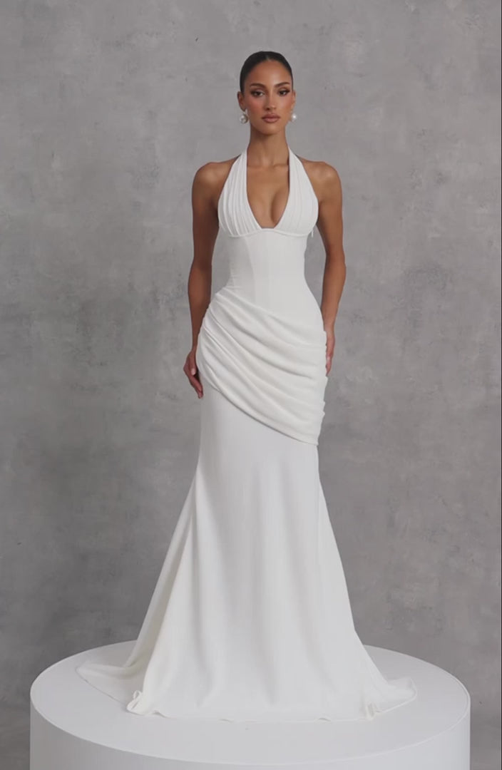 R.F Nehemia Gown Draped Crepe Mermaid Wedding Ivory
