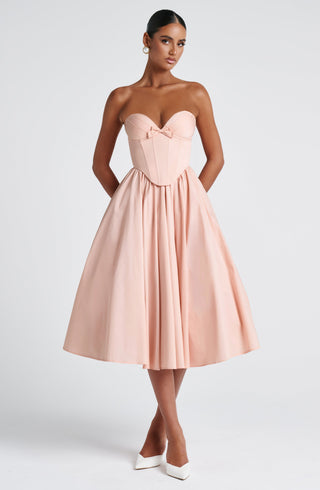 M.T Prim Midi Dress Strapless Underwired Corset Soft Peach