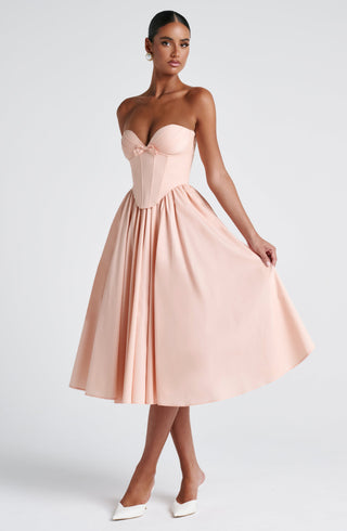 M.T Prim Midi Dress Strapless Underwired Corset Soft Peach