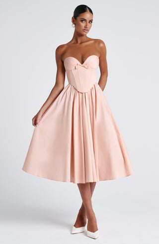 M.T Prim Midi Dress Strapless Underwired Corset Soft Peach