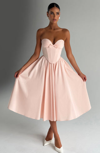 M.T Prim Midi Dress Strapless Underwired Corset Soft Peach