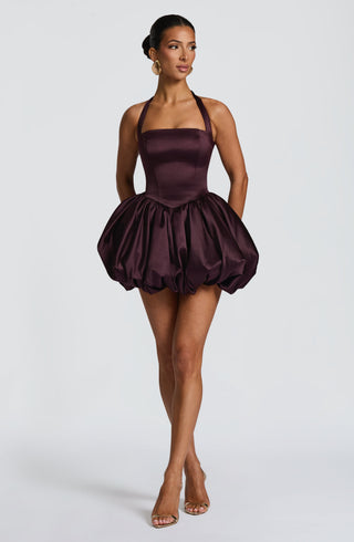R.F Prudence Mini Dress Square Halter Neckline Plum