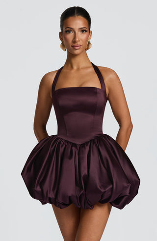 R.F Prudence Mini Dress Square Halter Neckline Plum
