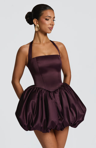 R.F Prudence Mini Dress Square Halter Neckline Plum