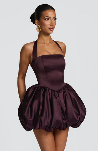 R.F Prudence Mini Dress Square Halter Neckline Plum