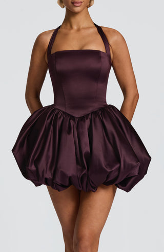 R.F Prudence Mini Dress Square Halter Neckline Plum