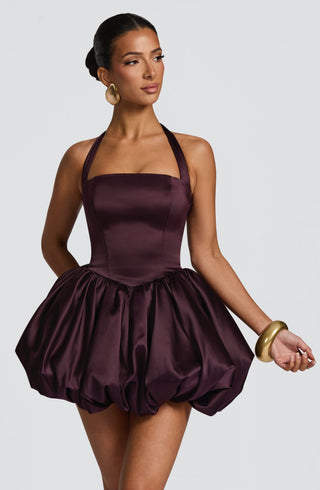 R.F Prudence Mini Dress Square Halter Neckline Plum