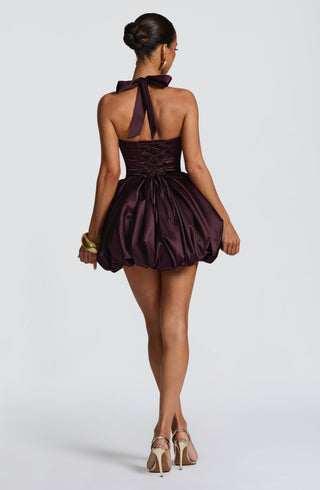 R.F Prudence Mini Dress Square Halter Neckline Plum