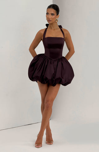 R.F Prudence Mini Dress Square Halter Neckline Plum
