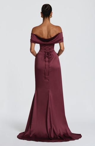 M.T Riona Gown Cherry Lacquer Satin Strapless Mermaid