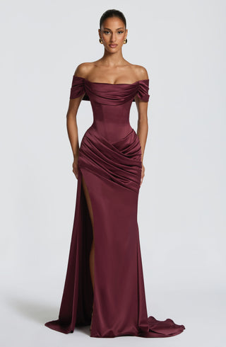 M.T Riona Gown Cherry Lacquer Satin Strapless Mermaid