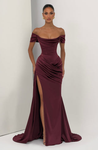 M.T Riona Gown Cherry Lacquer Satin Strapless Mermaid