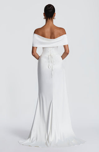 M.T Riona Satin Strapless Bardot Mermaid Gown Ivory