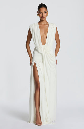 R.F Romilly Gown Ivory Maxi Dress Cowl Neck