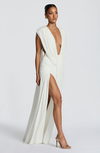 R.F Romilly Gown Ivory Maxi Dress Cowl Neck