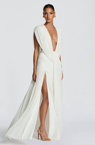 R.F Romilly Gown Ivory Maxi Dress Cowl Neck