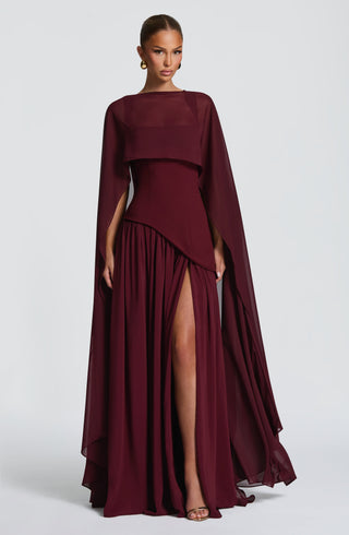 T.X Romy Cape Chiffon High-Low Hem Cherry Lacquer One Size