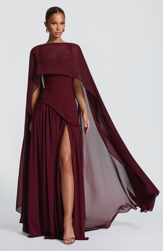 T.X Romy Cape Chiffon High-Low Hem Cherry Lacquer One Size