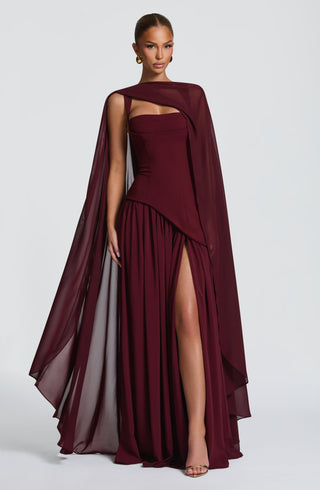 T.X Romy Cape Chiffon High-Low Hem Cherry Lacquer One Size